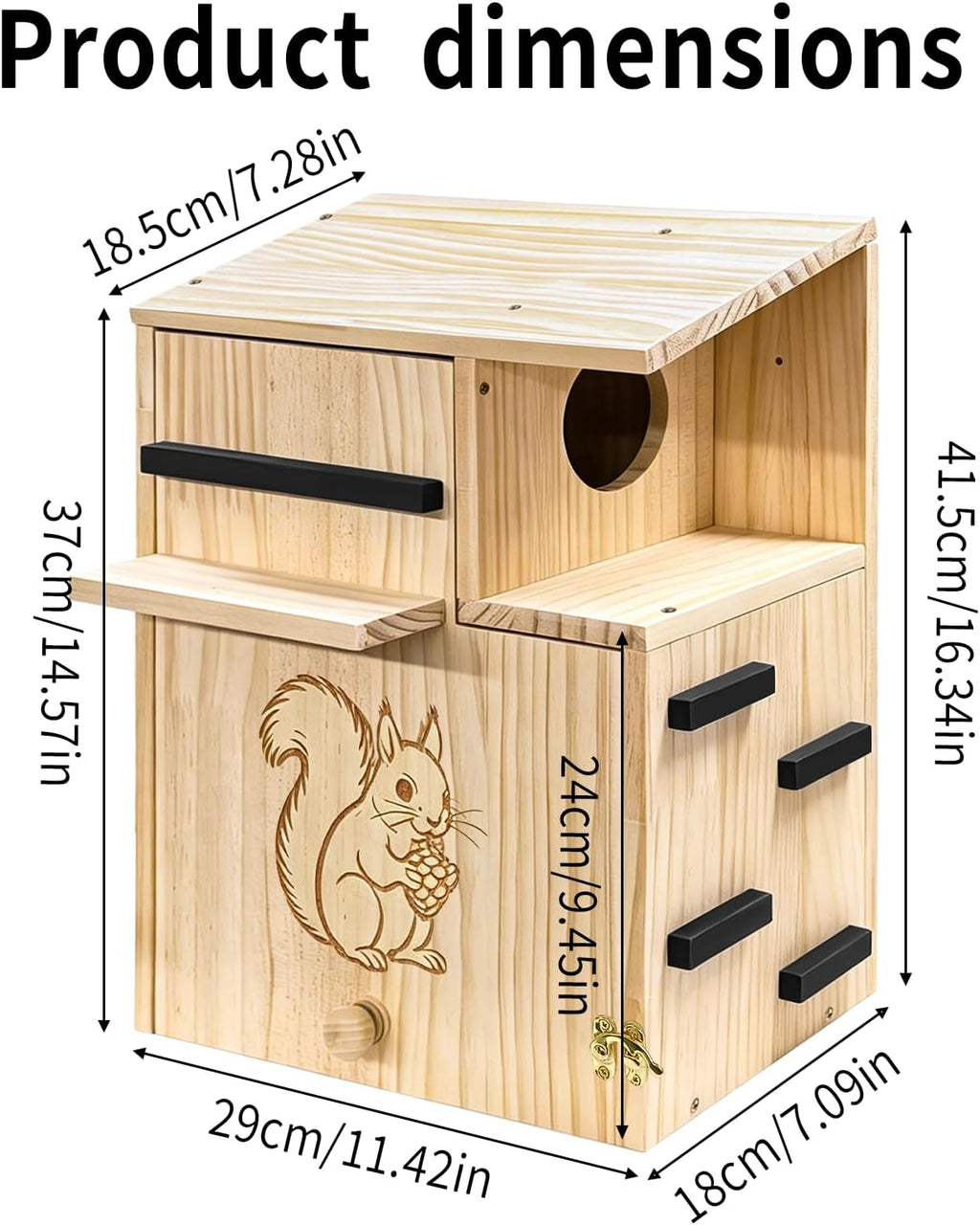 Large Wooden Squirrel Houses for Outside，Squirrel House with Dual Balconies，Predator Guard Squirrels Nesting Box，The
