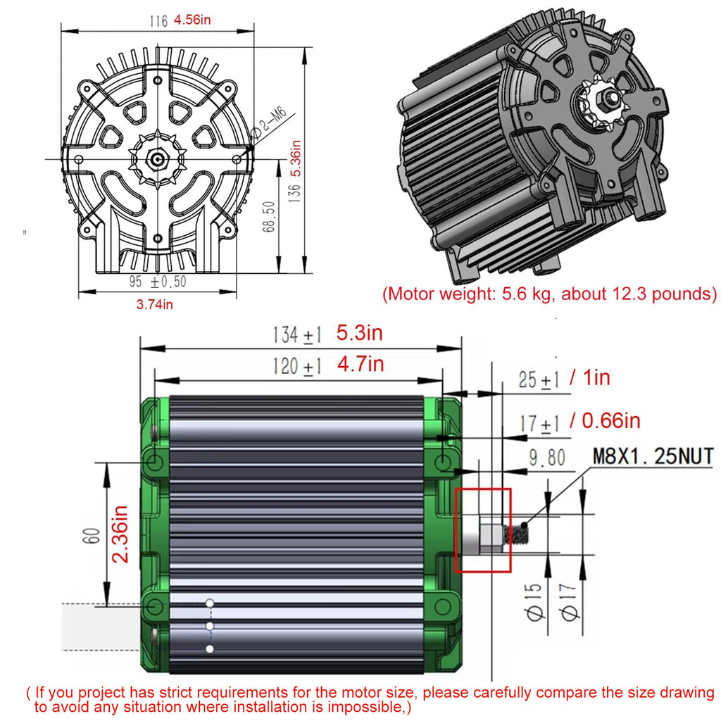 Electric Brushless DC Motor 72V 5000W Peak 8000RPM Scooter Motor KR5V V2