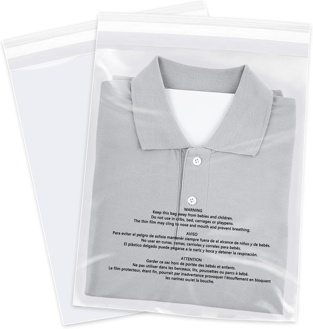 10" x 13" (100 Count) Clear Poly Bags with Suffocation Warning