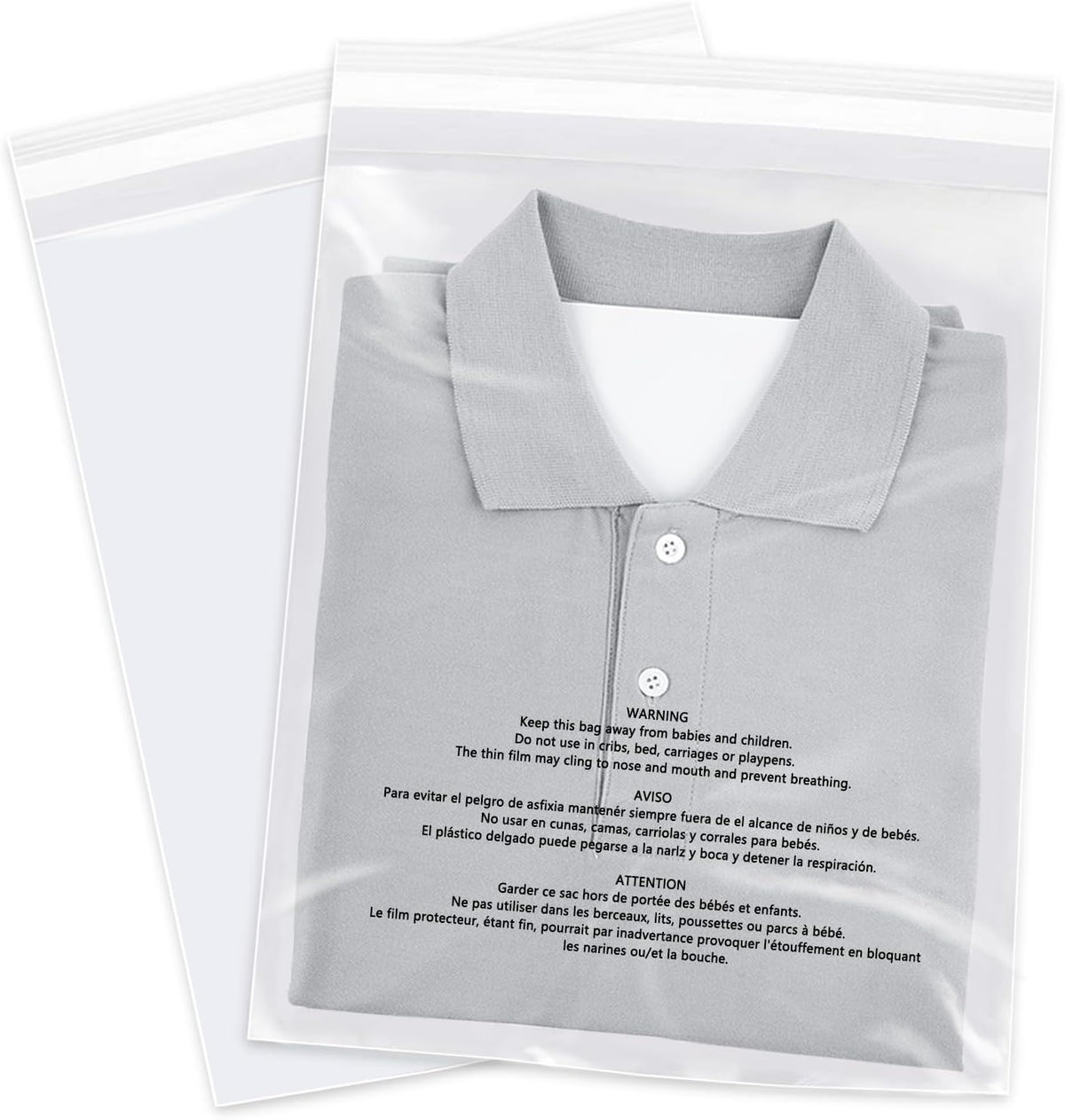 10" x 13" (100 Count) Clear Poly Bags with Suffocation Warning