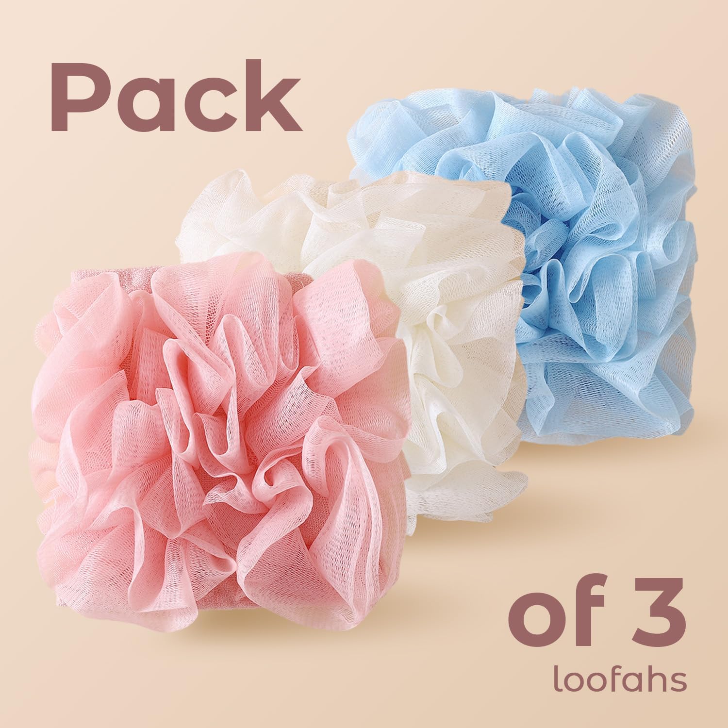 2 in 1 Loofah Sponges 3-Pack Dual-Sided Exfoliating Bath Sponges for Shower & Loofah Washcloth for Bar Soap Premium
