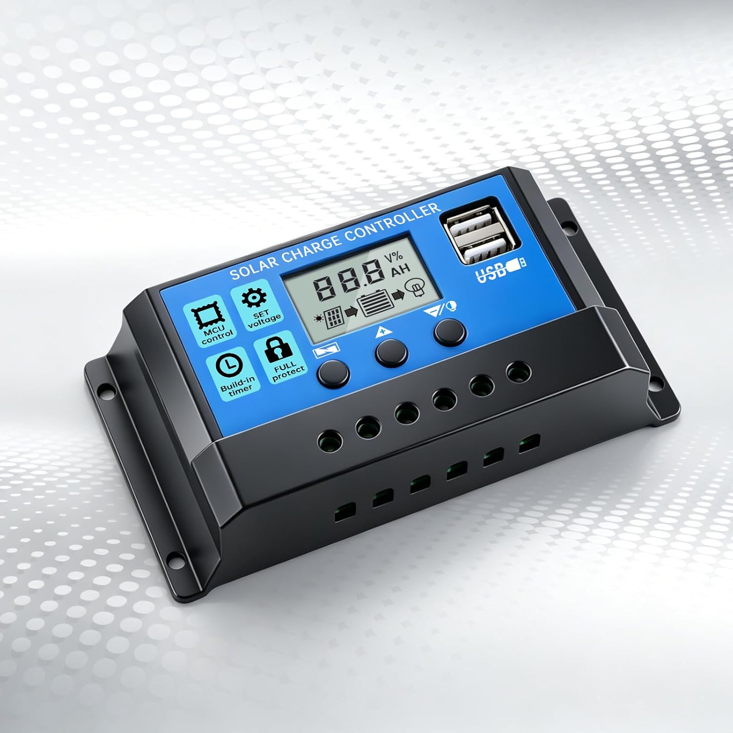 10A 12V/24V PWM Solar Charge Controller LCD Display Dual USB Timer Function | Lead-Acid & Lithium Batteries | Solar