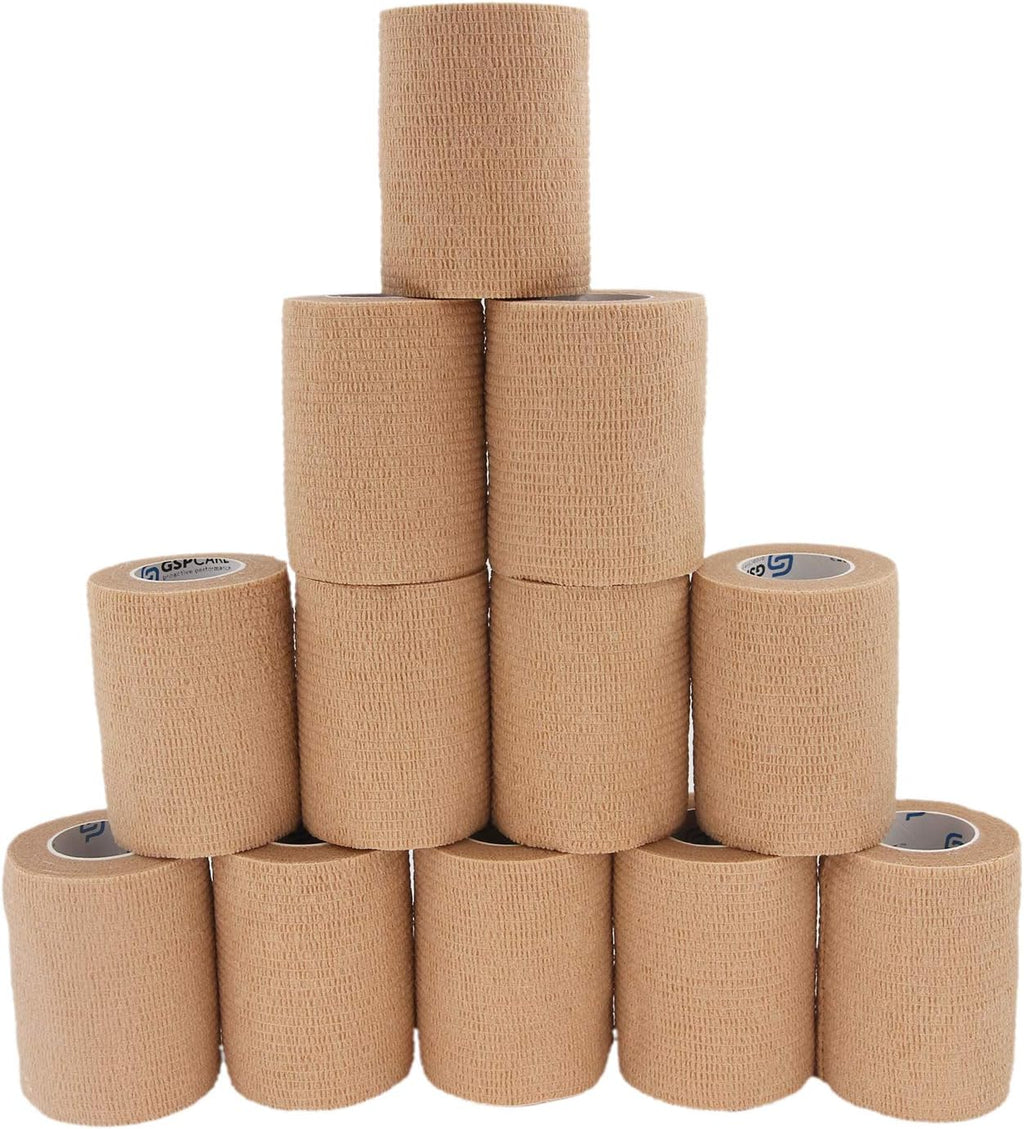Self Adhesive Wrap Cohesive Bandages 12 Count 3" x 5 Yards, Medical Tape, Adhesive Flexible Breathable First Aid Non