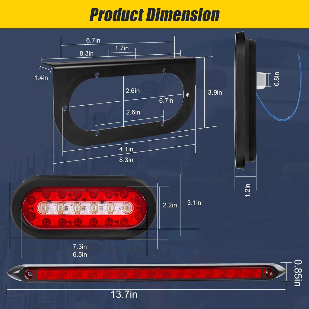 6inch Oval Trailer Lights Led Kit w/Backup Lights, Red/White 22LED