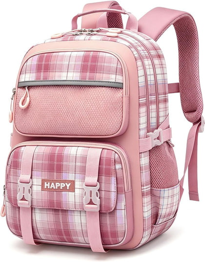 Backpack for Girls,Cute Plaid Backpack,Preppy Bookbag for Elementary & Middle School Students,Large Capacity School