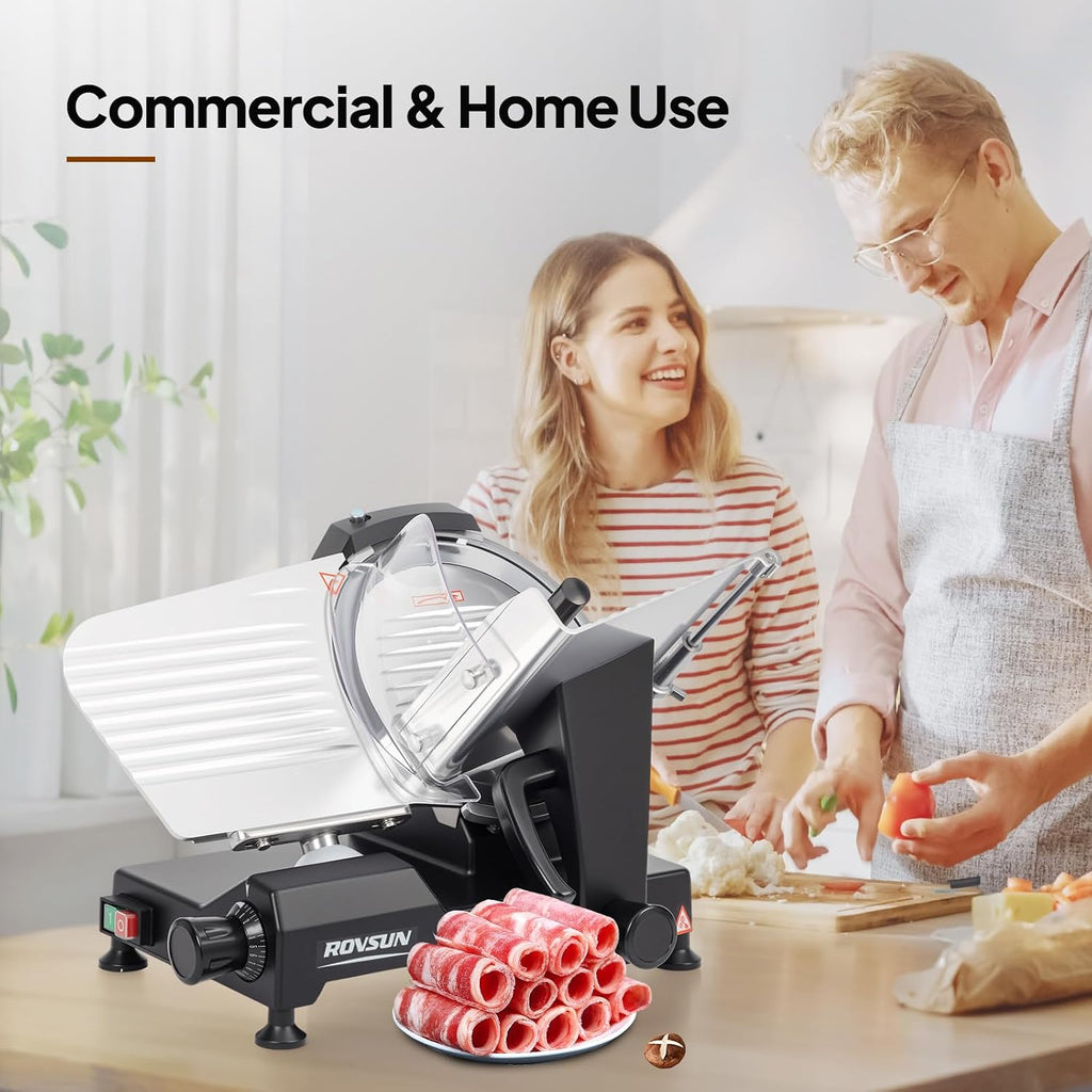 ROVUN 300W Commercial Meat Slicer, 10inch Electric Food Slicer ETL Certified, Deli Cheese Slicer with Premium