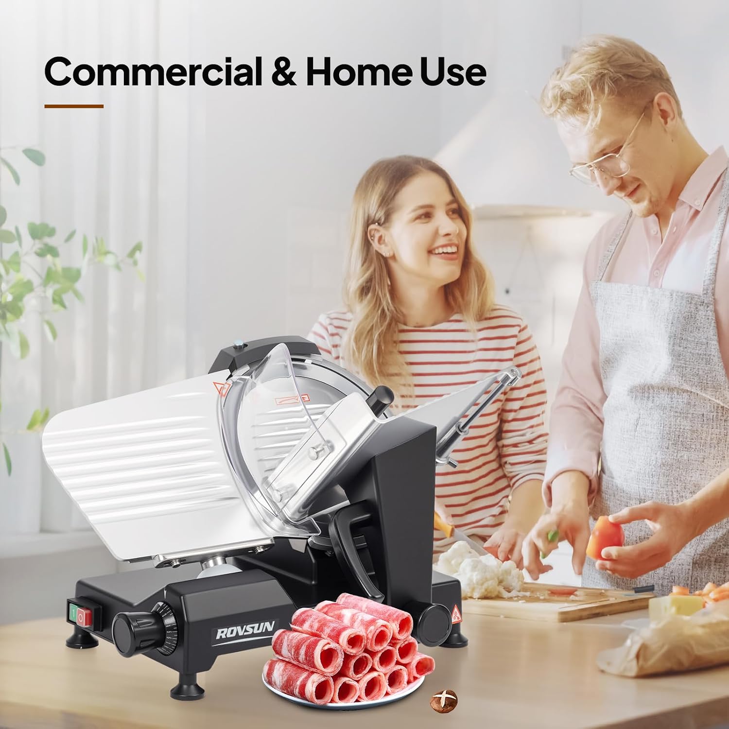 ROVUN 300W Commercial Meat Slicer, 10inch Electric Food Slicer ETL Certified, Deli Cheese Slicer with Premium