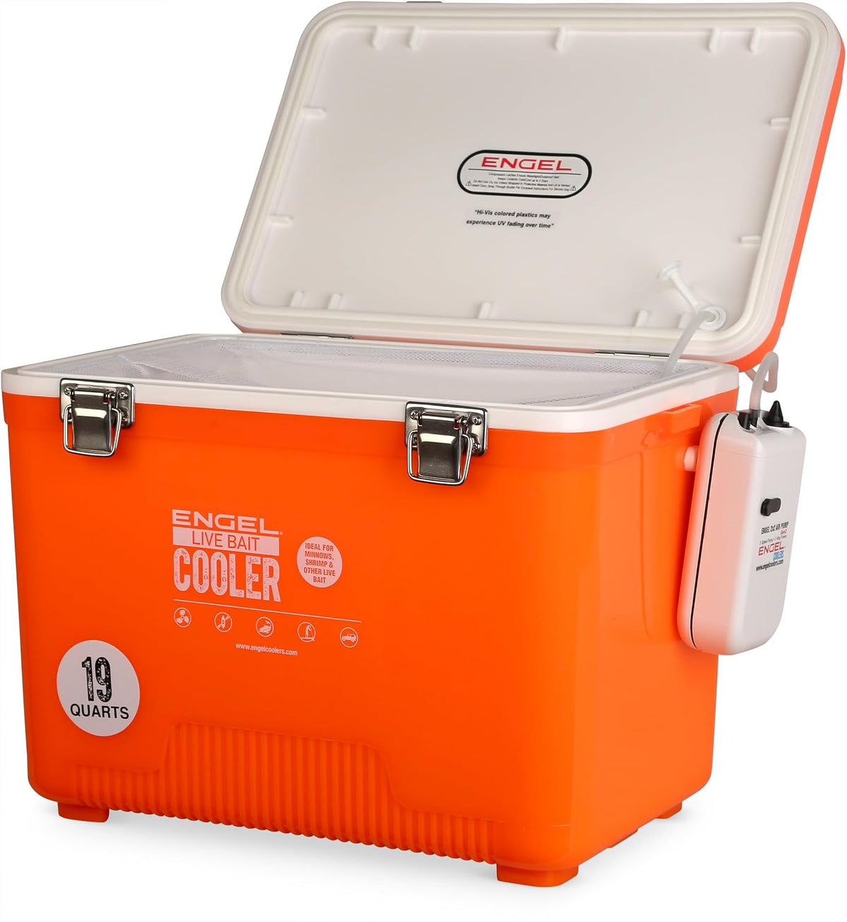 Live Bait Cooler Box with 2nd Gen 2-Speed Aerator Pump - Portable Fishing Station & Minnow Bucket for Shrimp & Other