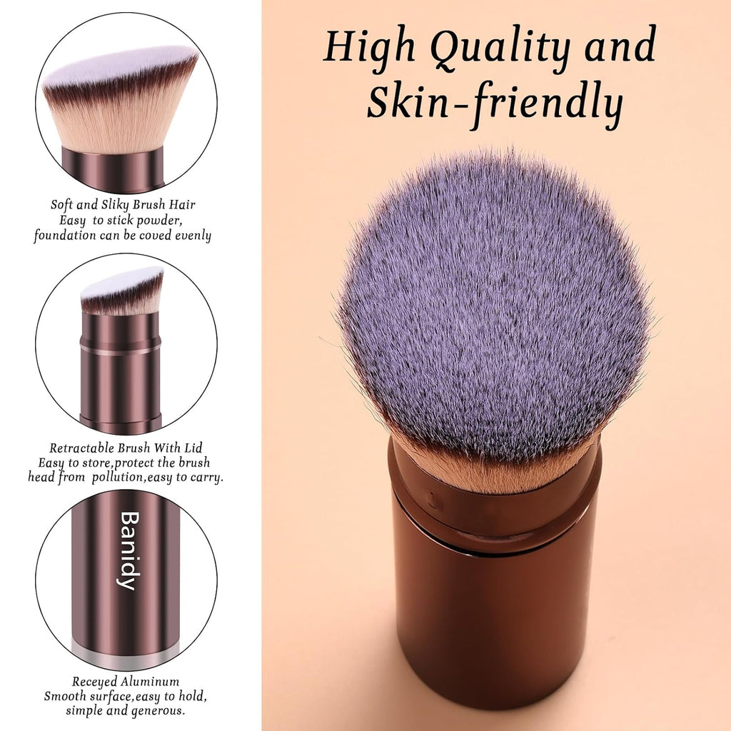 Makeup Brush Retractable Kabuki Face Brushes Portable Travel Blush Brush | Flawless for Foundation, Powder Blush
