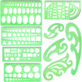 9 Pieces Drawings Templates French Curve Geometric Templates | Measuring Rulers Clear Green Plastic Rulers for