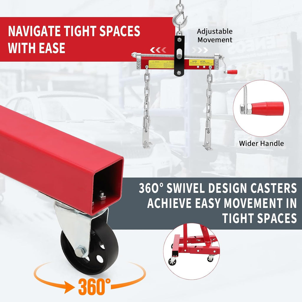 2 Ton Folding Hydraulic Engine Hoist with Load Leveler, Heavy Duty Cherry Picker