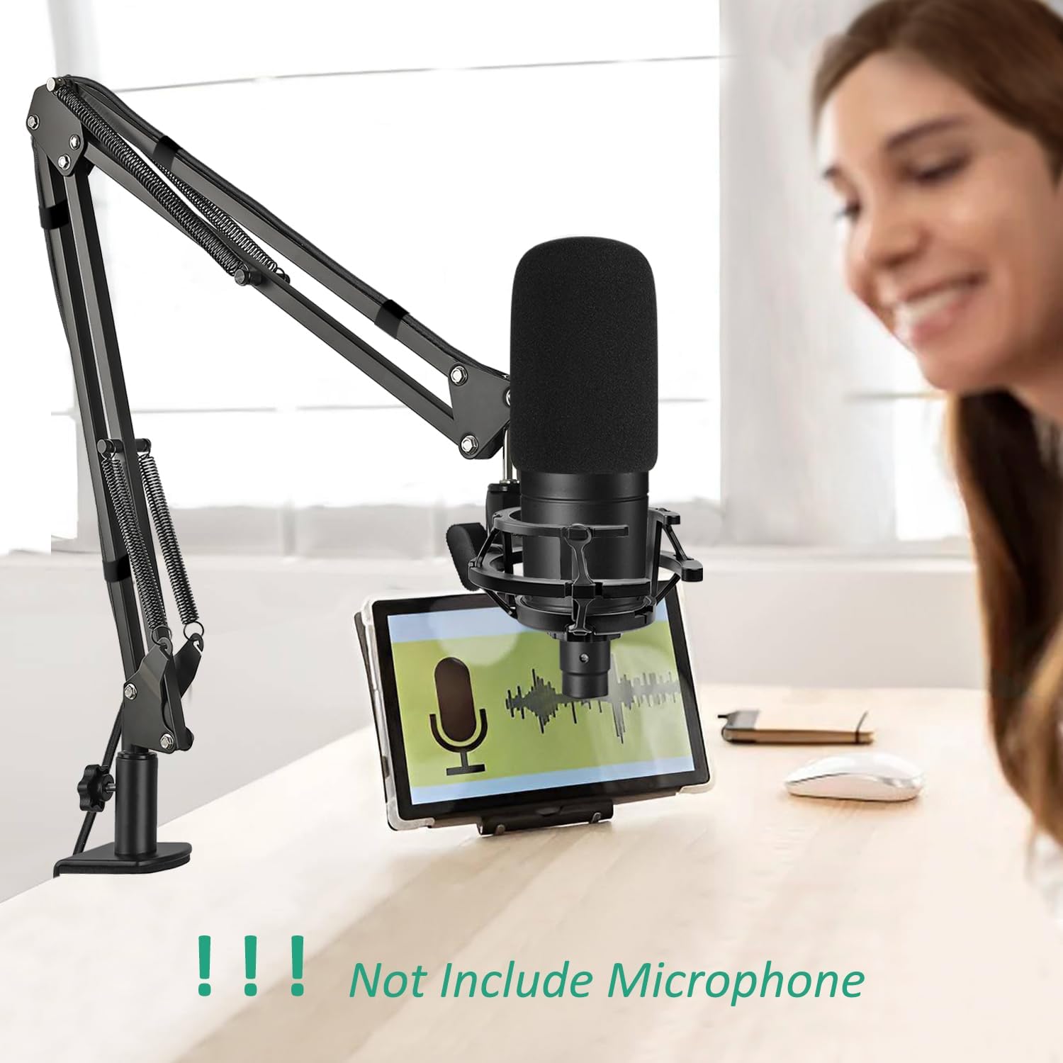 AT2020 Mic Stand, Adjustable Mic Boom Arm with Shock Mount, Foam Windscreen and Cable Ties, for AT2020 AT2020USB