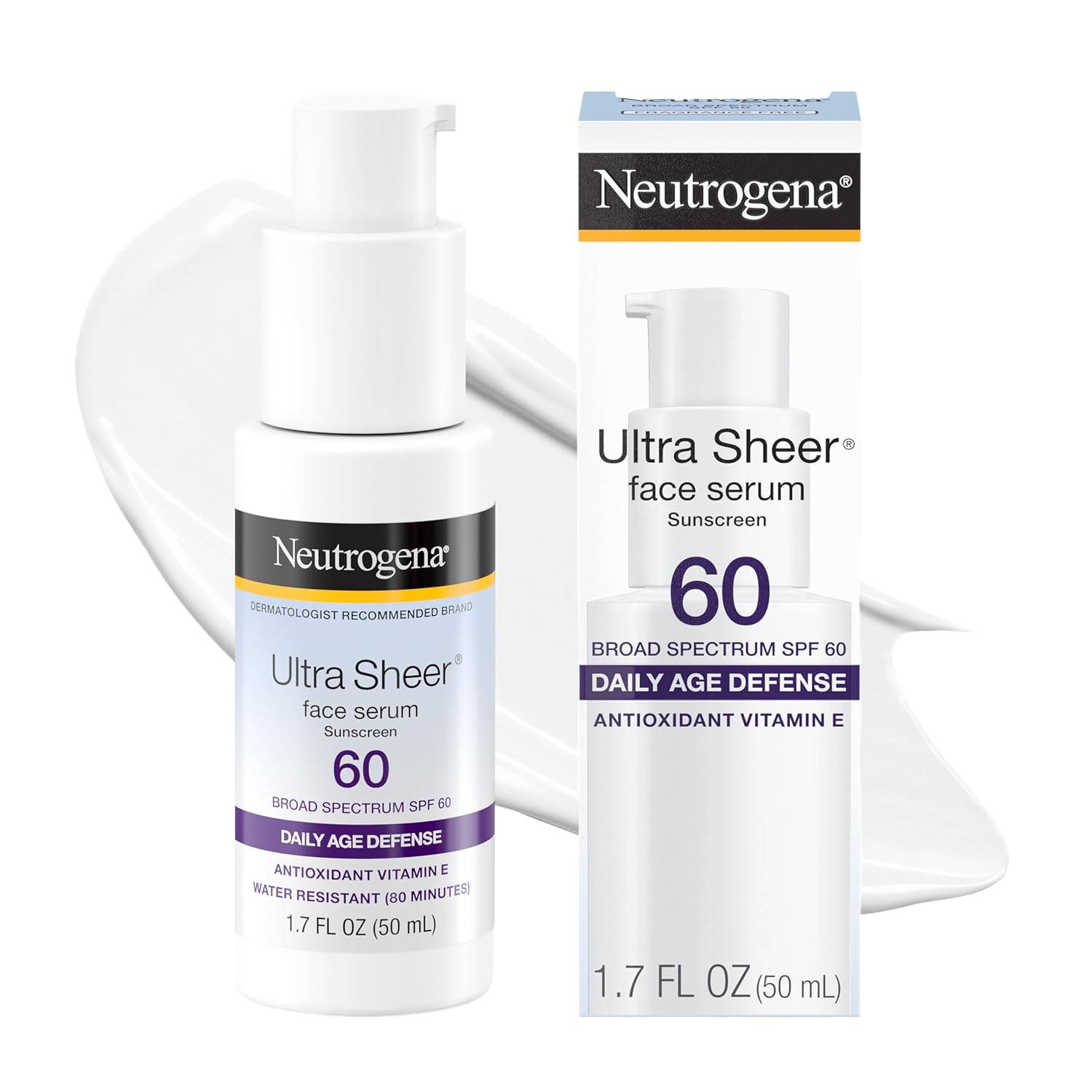 Neutrogena Ultra Sheer Sunscreen Serum SPF 60, Fragrance-Free, 1.7 fl. oz | Broad Spectrum UVA/UVB Protection