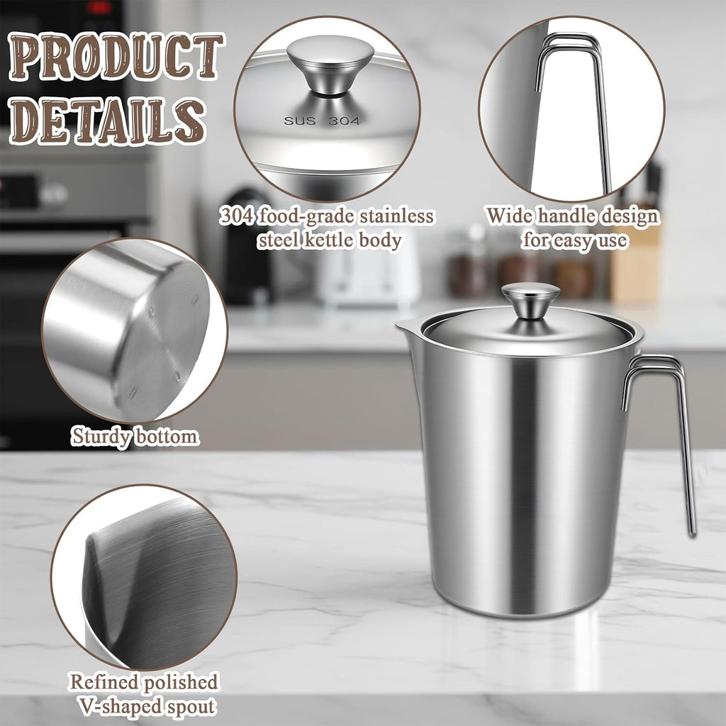 304 Stainless Steel Pitcher with Lid, 70 oz / 2L Measuring Cup