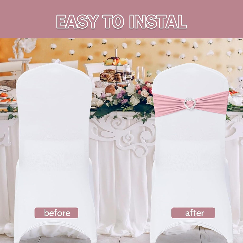 Pack of 30 Spandex Chair Sashes Bows Stretch Chair Cover Band with Buckle Slider Universal Elastic Chair Ties for