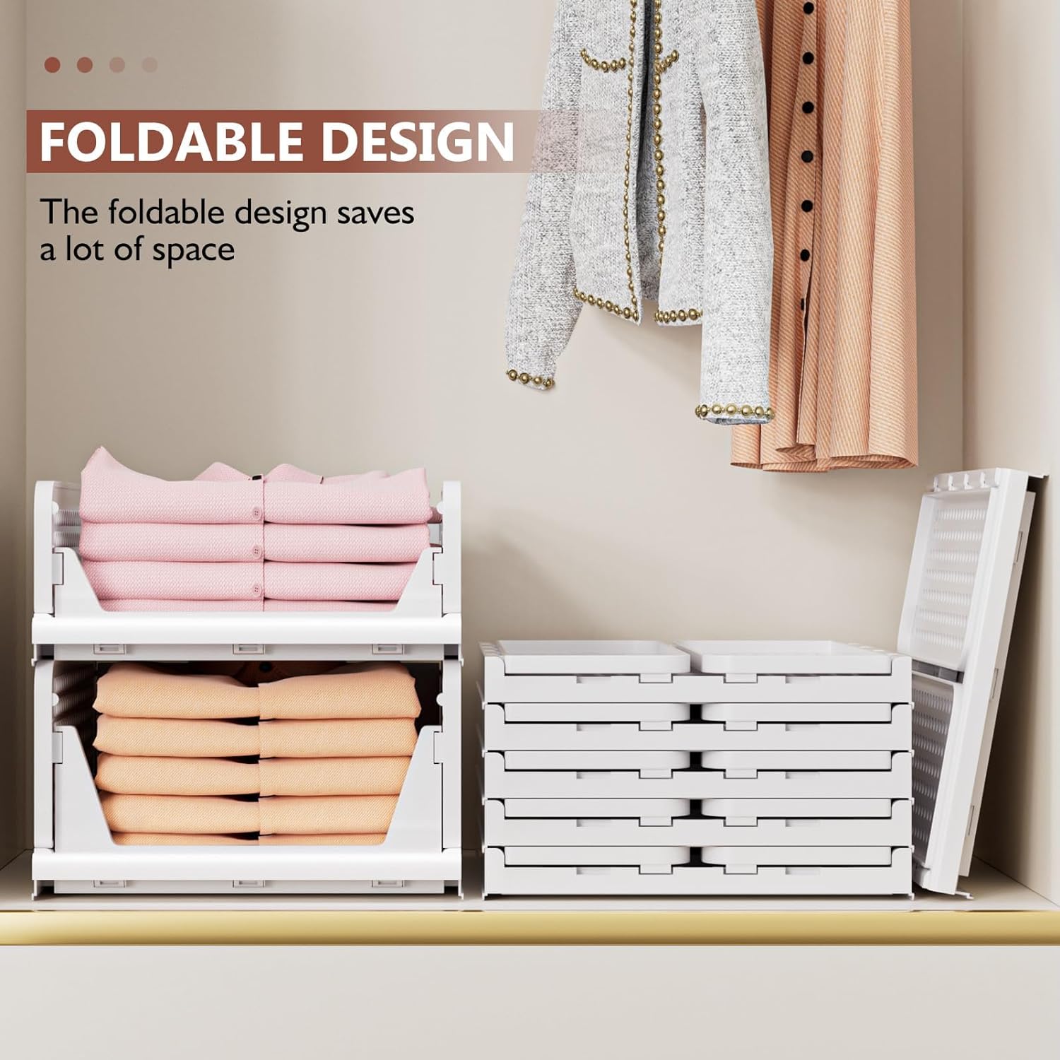 5 Pack Closet Organizers Storage Box, Closet Storage Stackable Storage Bins, Plastic Drawer Basket for Wardrobe