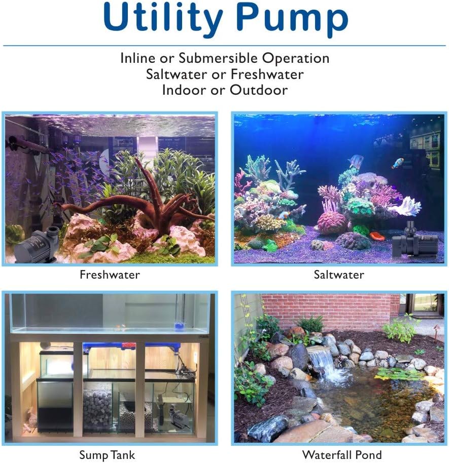24V DC Water Pump Inline/Submersible Saltwater Aquarium Pump with LCD Display Controller 1350 GPH Return Pump for