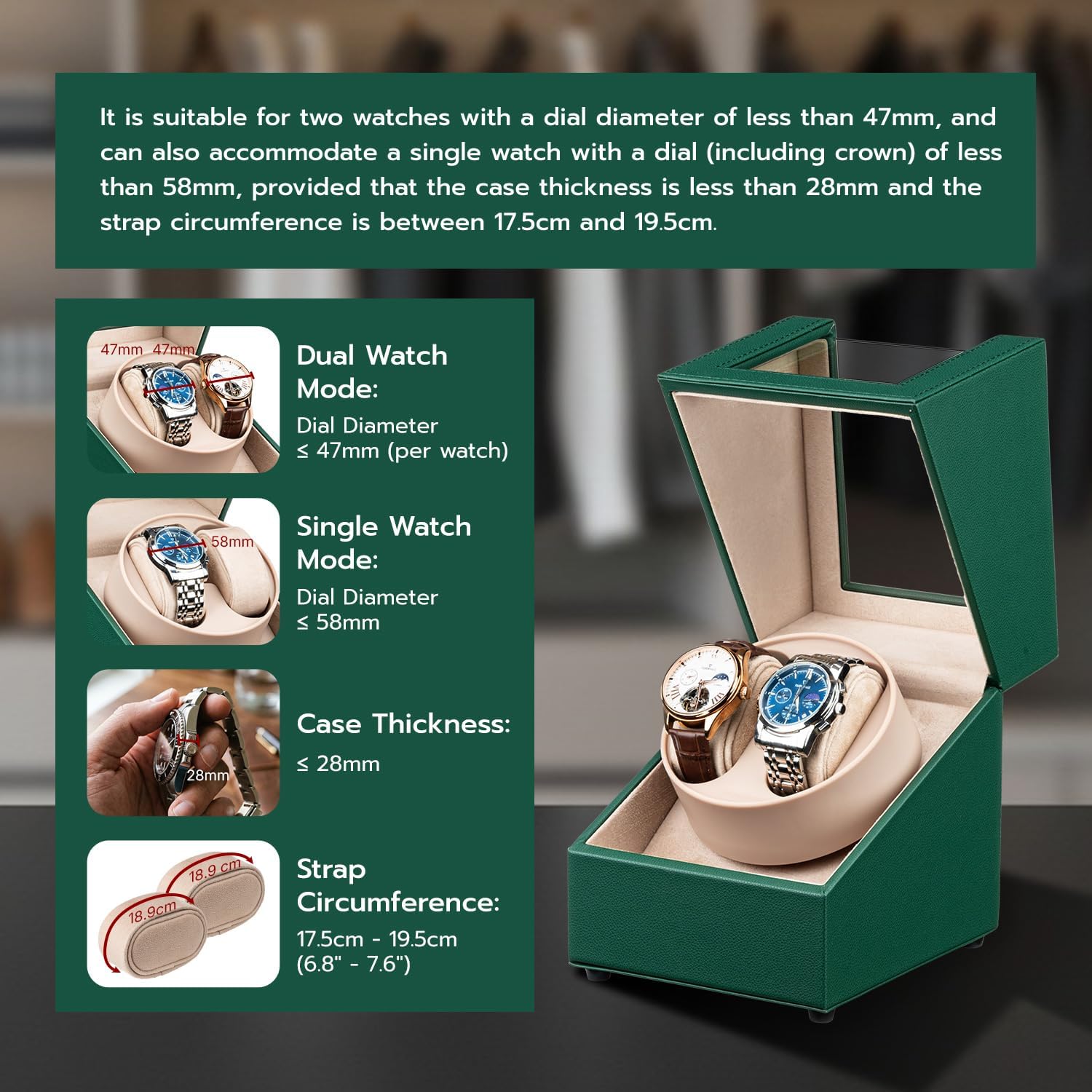 Watch Winder for Automatic Watches, Double Automatic Watch Winder Box, Automatic Watch Display Storage Rotation