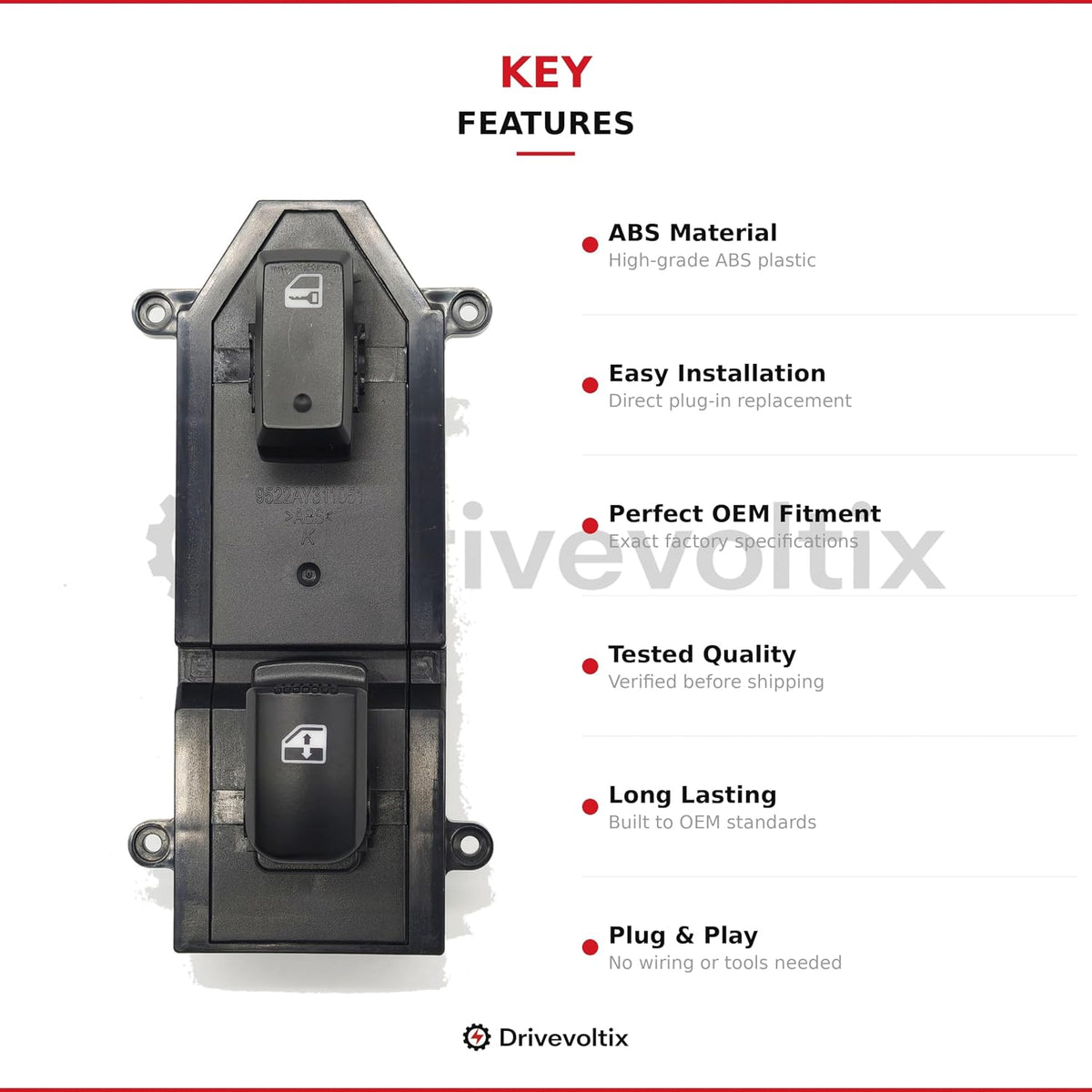 Passenger/Front Right Side Power Window Switch Compatible with Hyundai Santa Fe 2007-2012, Replaces OEM 93575-2B000, 935752B000