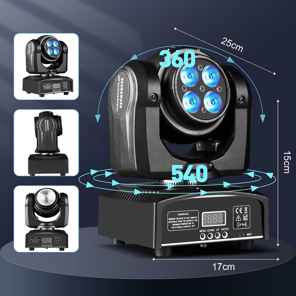 100W LED Moving Head DJ Lights 2-Sides Moving Head Wash & Beam Effect Stage Light RGBW 4-in-1 DMX Sound Active DJ