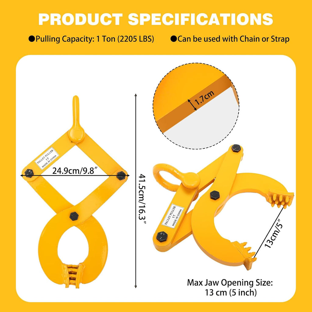 Pallet Puller,1T/2205 LBS Capacity Pallet Jack Puller,Heavy Duty Single Scissor Clamp for Forklift Chain,Pulling