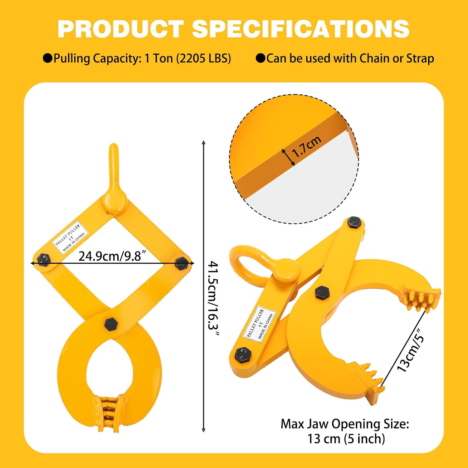 Pallet Puller,1T/2205 LBS Capacity Pallet Jack Puller,Heavy Duty Single Scissor Clamp for Forklift Chain,Pulling