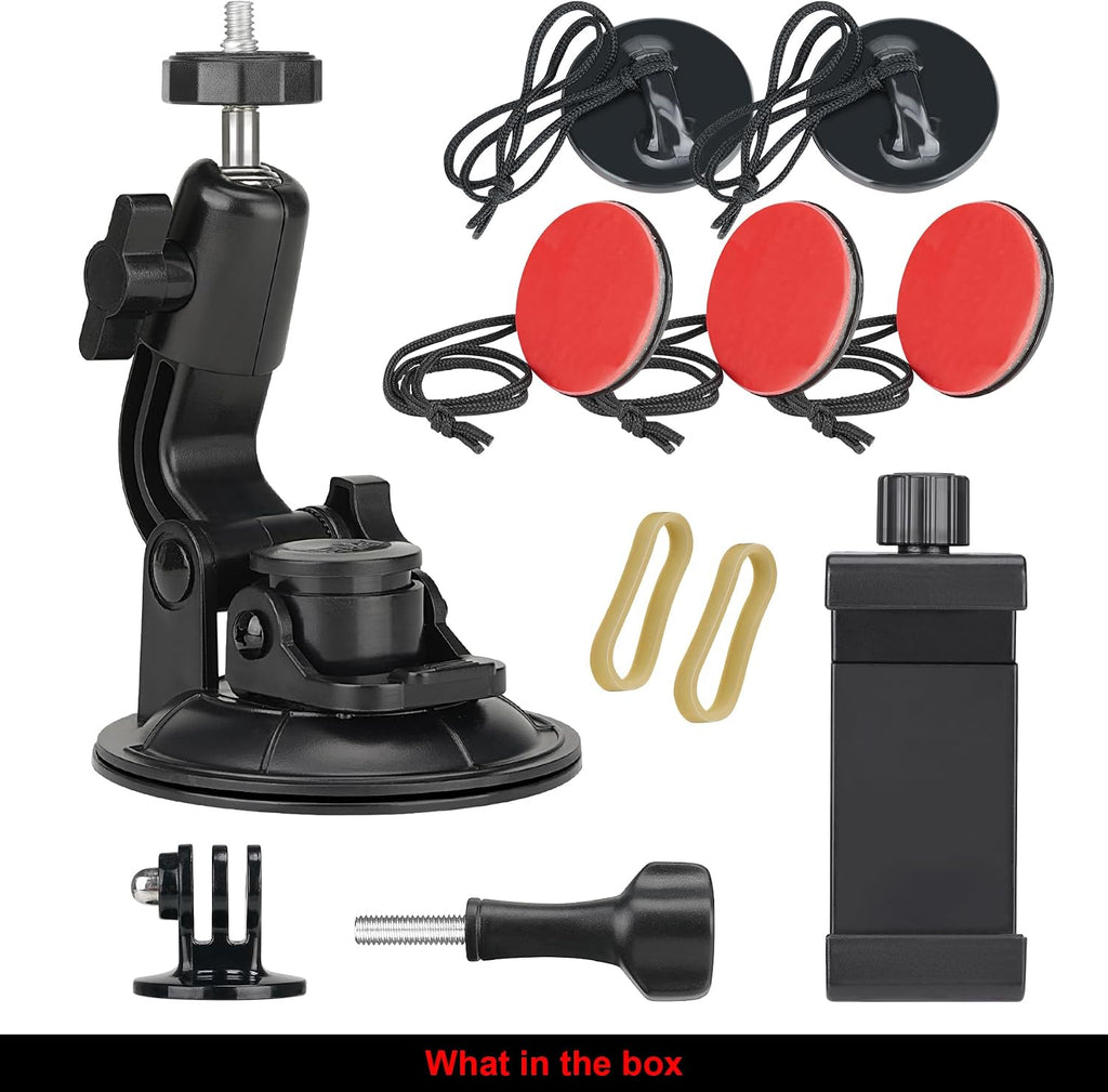 Heavy Duty Φ90mm Suction Cup + Adjustable Dual-Ball-Head Action Camera Dash Cam Phone Car Mount Windscreen Window