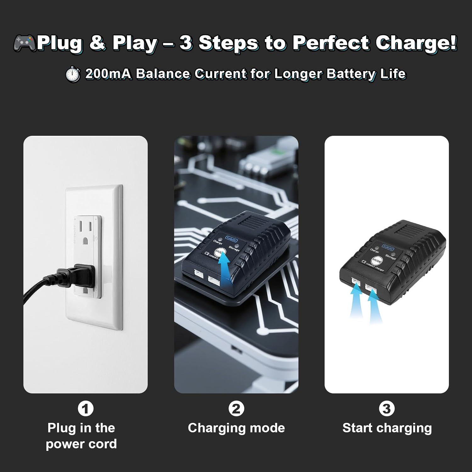 ToolkitRC 25W 2S 3S RC Balance Charger AC 7.4-11.1V LiPo Battery Charger,Portable High-Efficiency Intelligent Fast