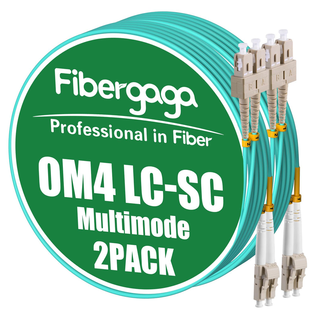 OM4 LC to SC Fiber Patch Cable, Multimode, 10M(33ft),2Pack