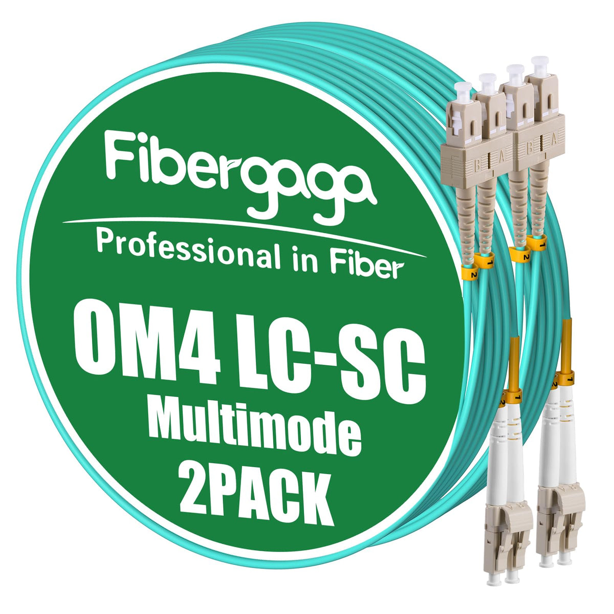 OM4 LC to SC Fiber Patch Cable, Multimode, 10M(33ft),2Pack