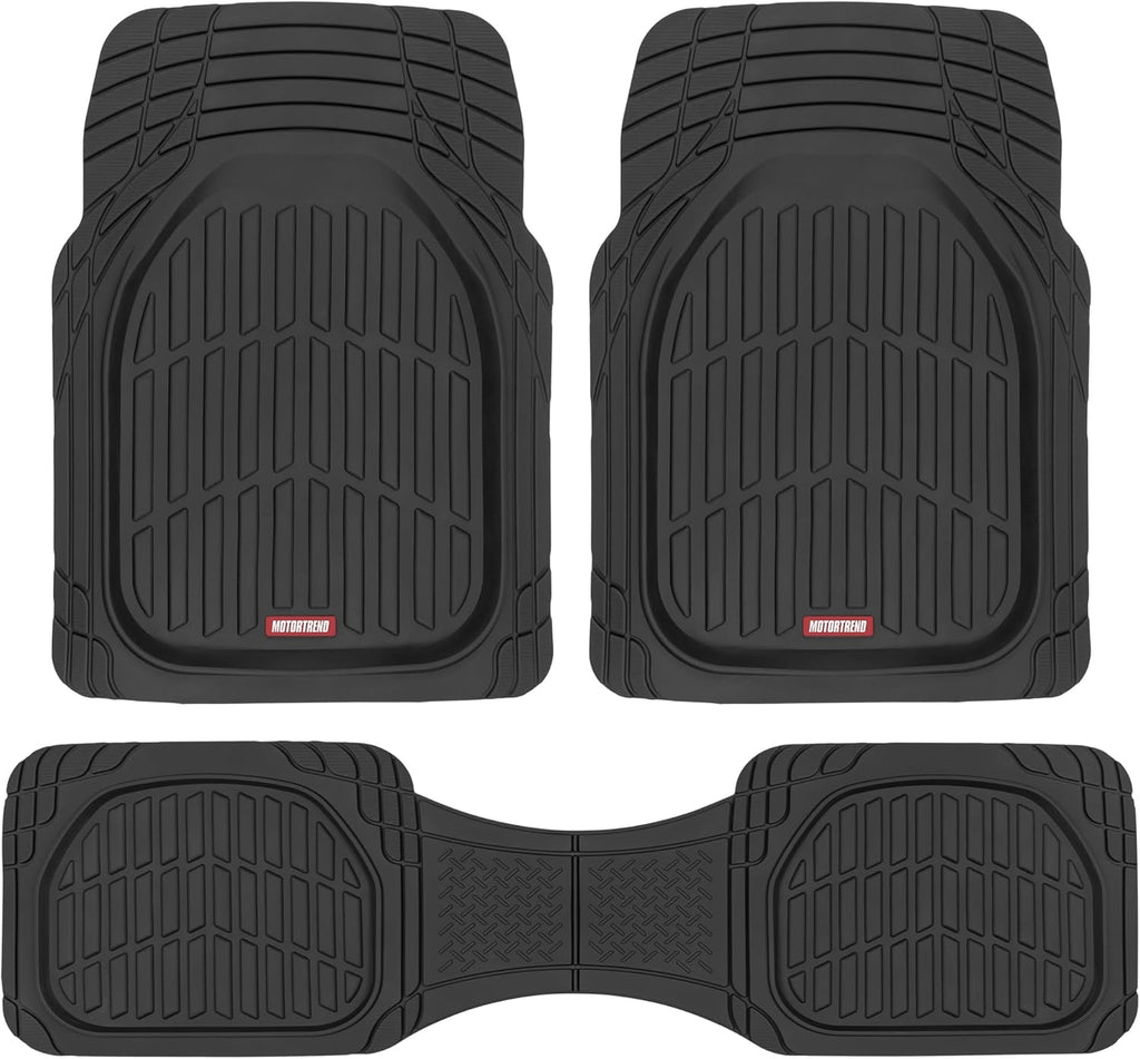FlexTough Floor Mats for Cars, Black Deep Dish All-Weather Car Mats, Waterproof Trim-to Fit Automotive Floor Mats for