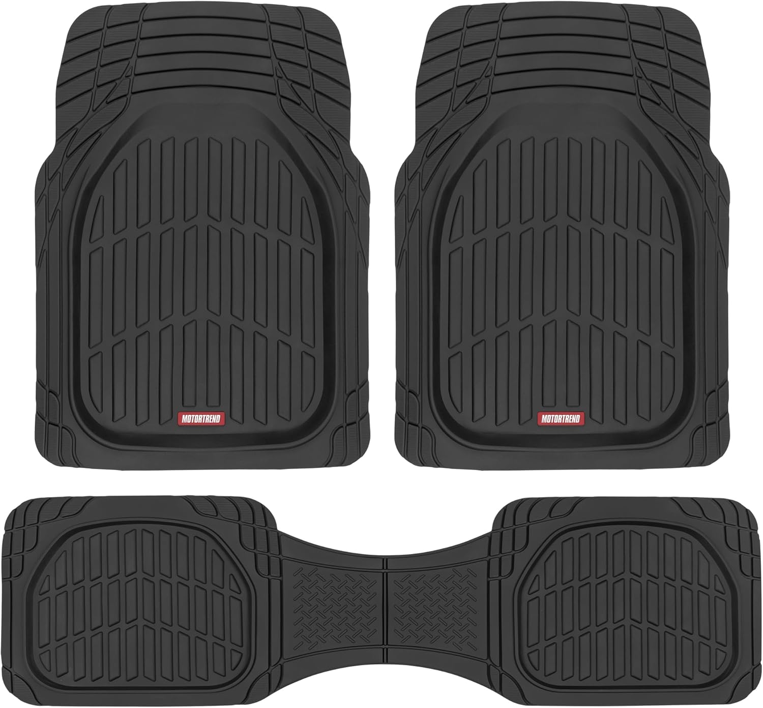 FlexTough Floor Mats for Cars, Black Deep Dish All-Weather Car Mats, Waterproof Trim-to Fit Automotive Floor Mats for