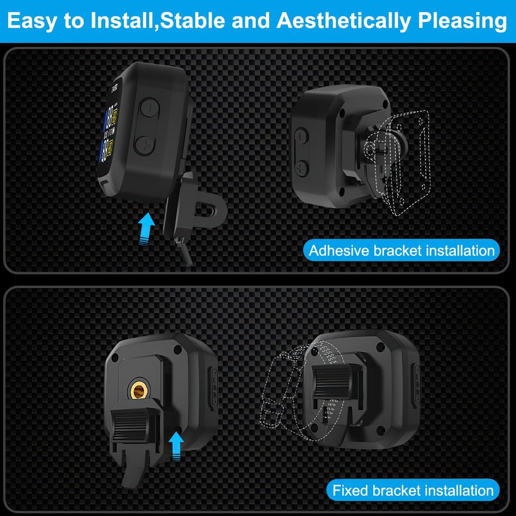 Motorcycle TPMS with 2 External Sensors, USB Rechargeable，LCD Display | Wireless TPMS for Two-Wheeled Motorcycles