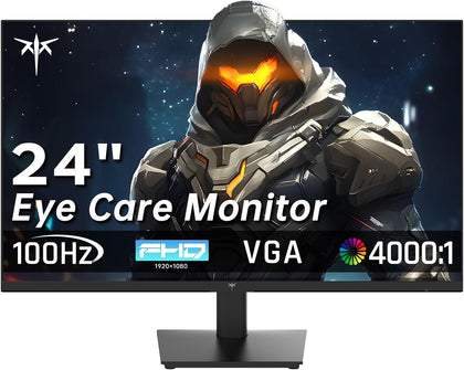 24 Inch FHD 1080P 100Hz Computer Monitor, VA FreeSync PC Gaming Monitor | HDMI VGA Ports, HDR, 4000：1 Contrast