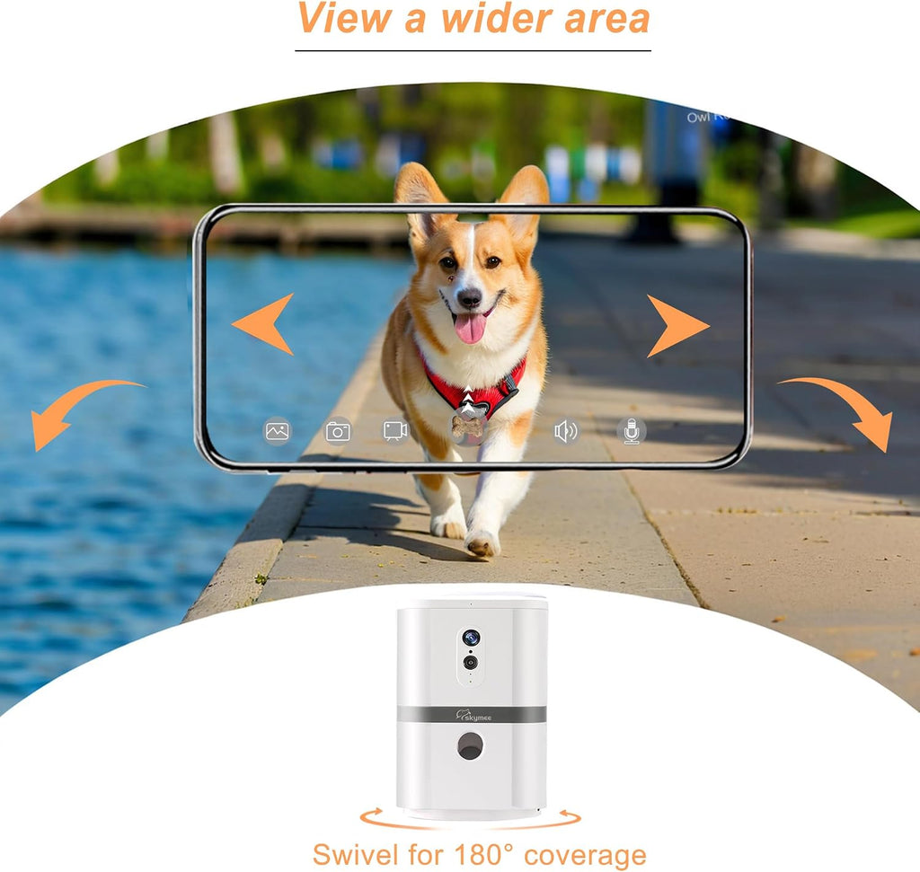 Petalk AI II Dog Camera with Auto Treat Dispenser, No Subscription Fee, 1080p HD, 180° Full-Room View 2-Way Audio