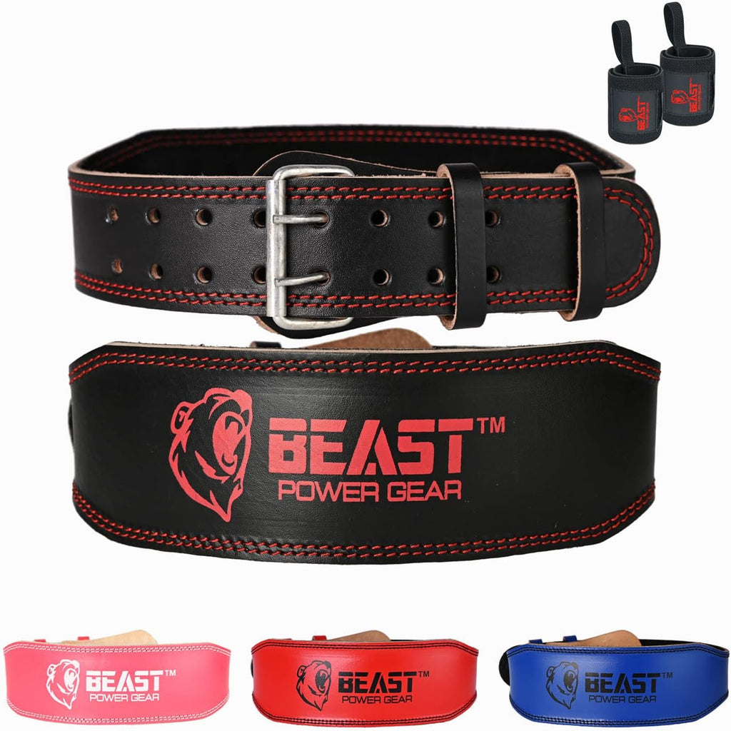 Weight Lifting Belt - 4” Genuine Leather Belts Padded Lower Back Support for Gym Bodybuilding Squat Deadlift