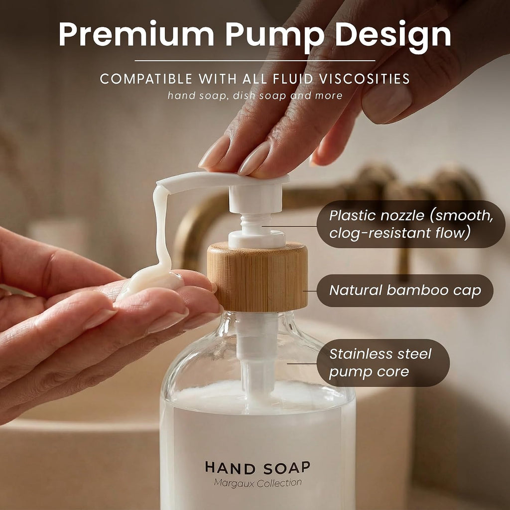 Glass Dish Soap Dispenser for Kitchen Set of 2-16.9oz Clear Dish and Hand Soap Dispenser Set for Kitchen - Clear