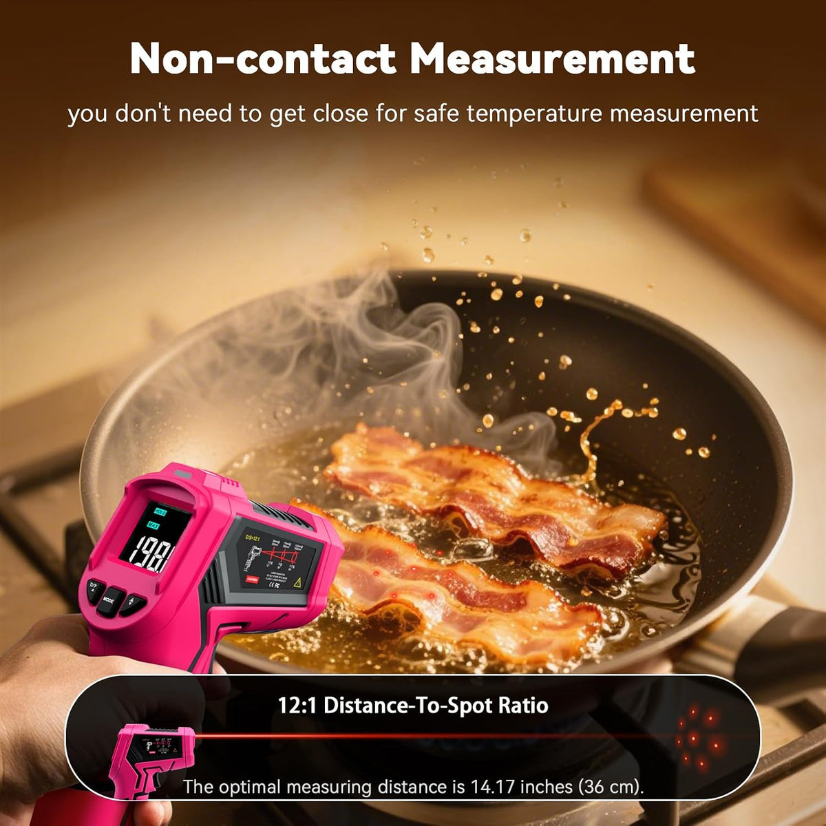 Infrared Thermometer, Surface Temperature Gun Pink -58℉ to 1112℉