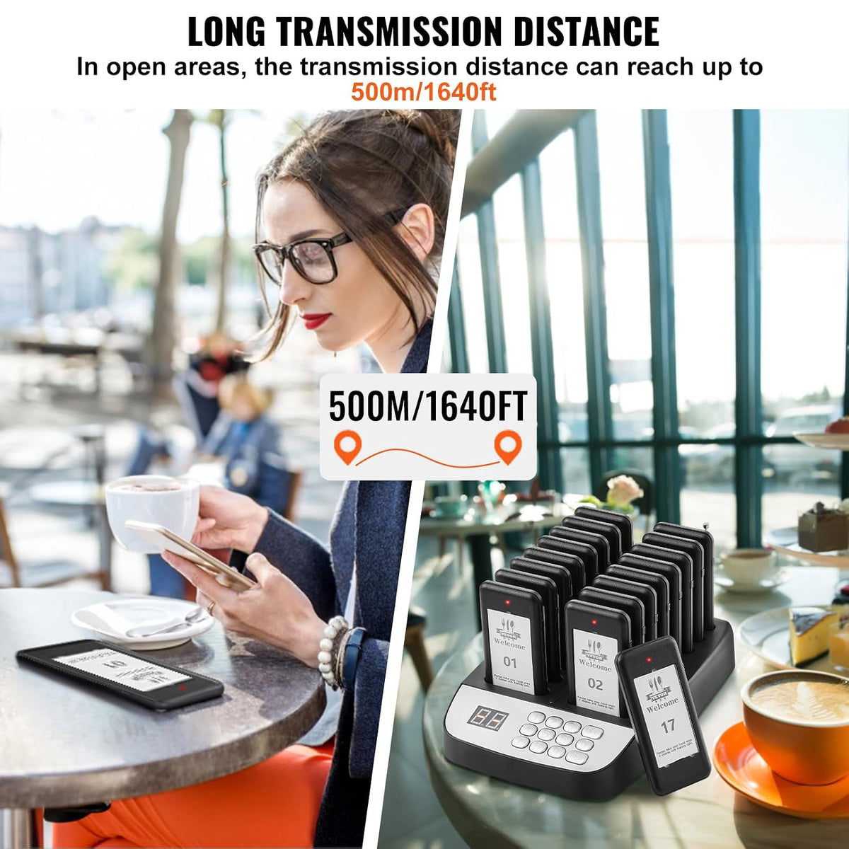 Restaurant Pager System, Wireless 500m Long Range Lineup Waiting Queue Signal, Guest Customer Calling Beepers with