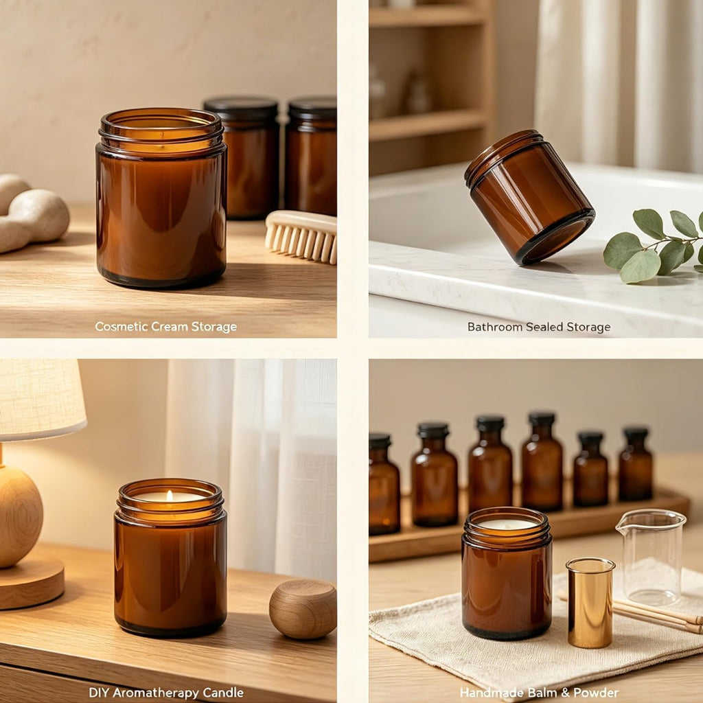 8oz Amber Candle Jars Set of 30,Round Glass Jars with Black Lids,Empty 250ml Glass Candle Making Jar Bulk Thick Small