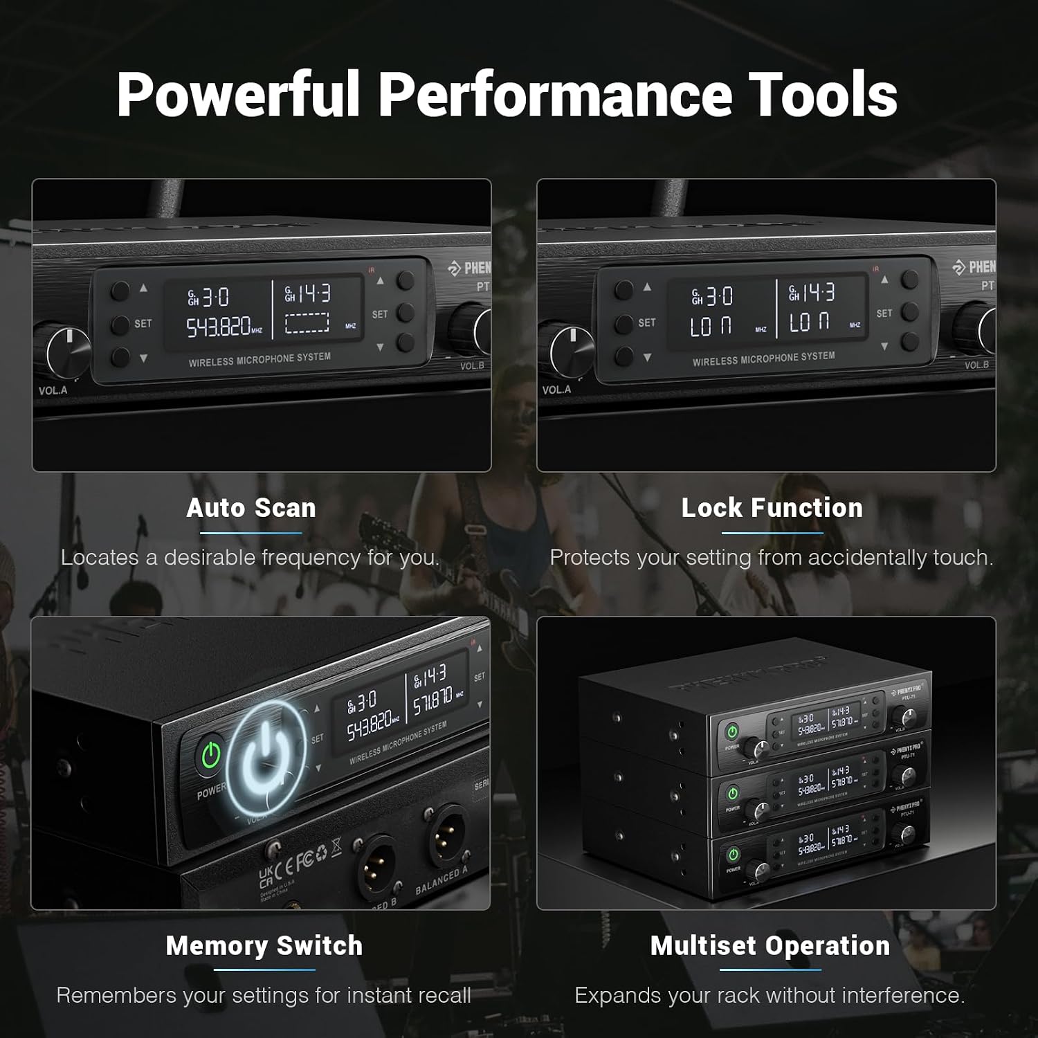 Dual UHF Auto Scan Handheld Wireless Microphone System PTU-71-2H | 2 Dynamic Mics, 2 x 100 Frequencies, 328 ft Range