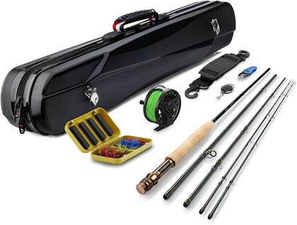 Fly Fishing Rod and Reel Combo Starter Kit, 4-Piece 24T Carbon Fiber | 8FT 5WT / 9FT 5WT, Spare Tip Section, Aluminum
