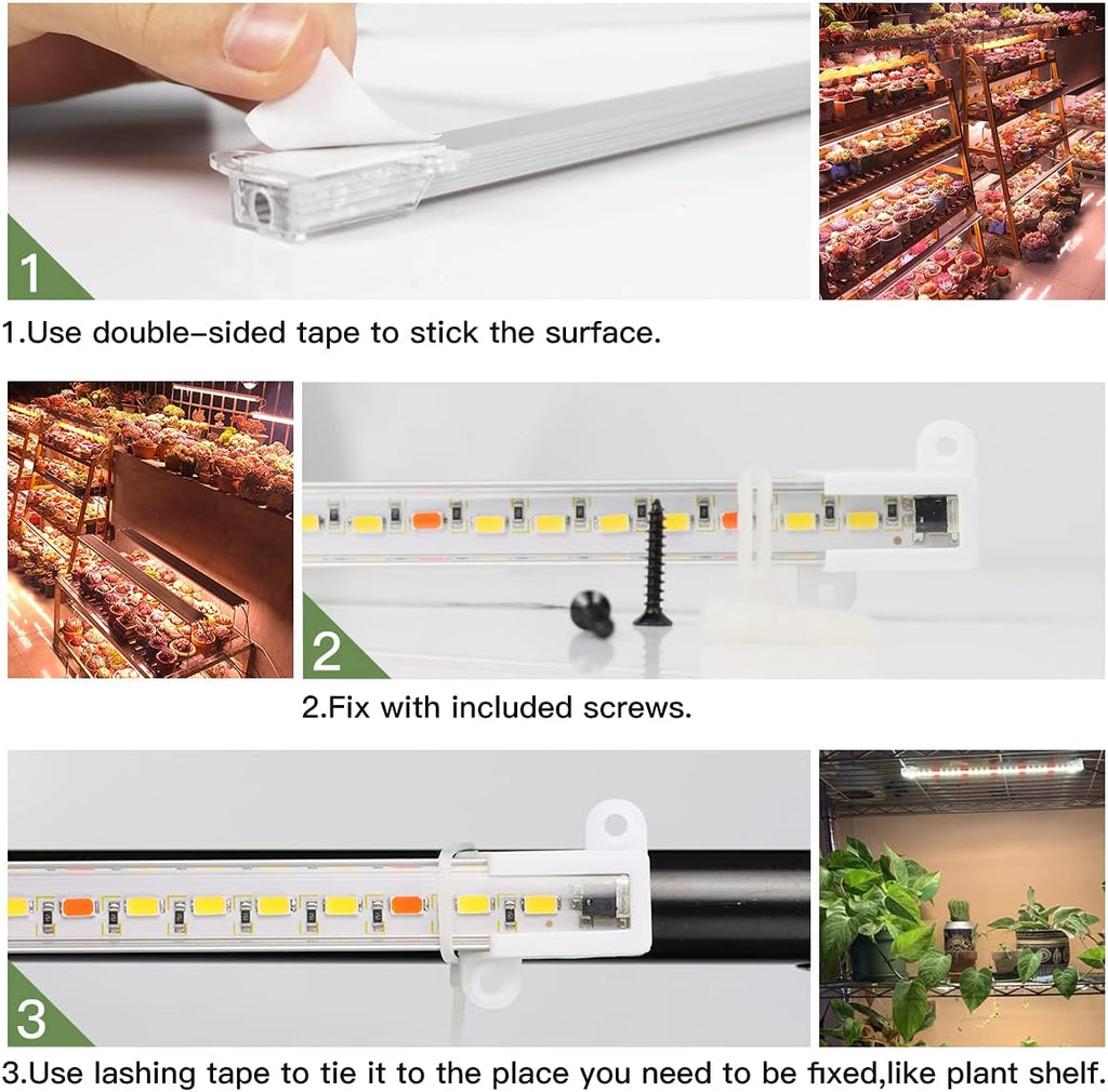 LED Grow Light Strips, 3500K 90-Bulb Full Spectrum Dimmable Plant Growing Lamp Bars with Auto ON/Off Timer for Indoor