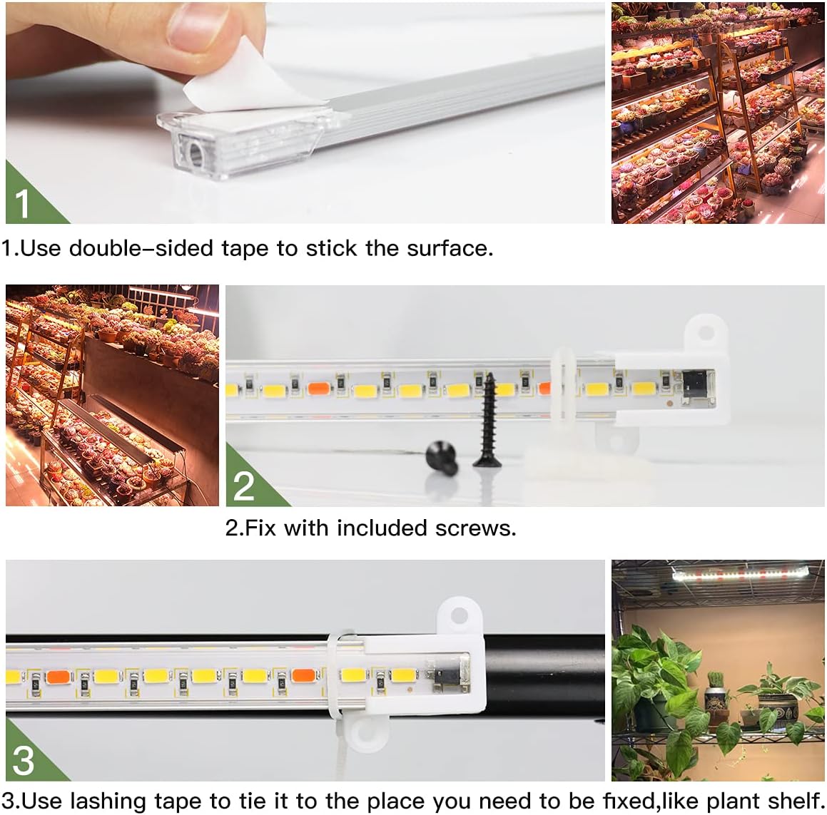 LED Grow Light Strips, 3500K 90-Bulb Full Spectrum Dimmable Plant Growing Lamp Bars with Auto ON/Off Timer for Indoor