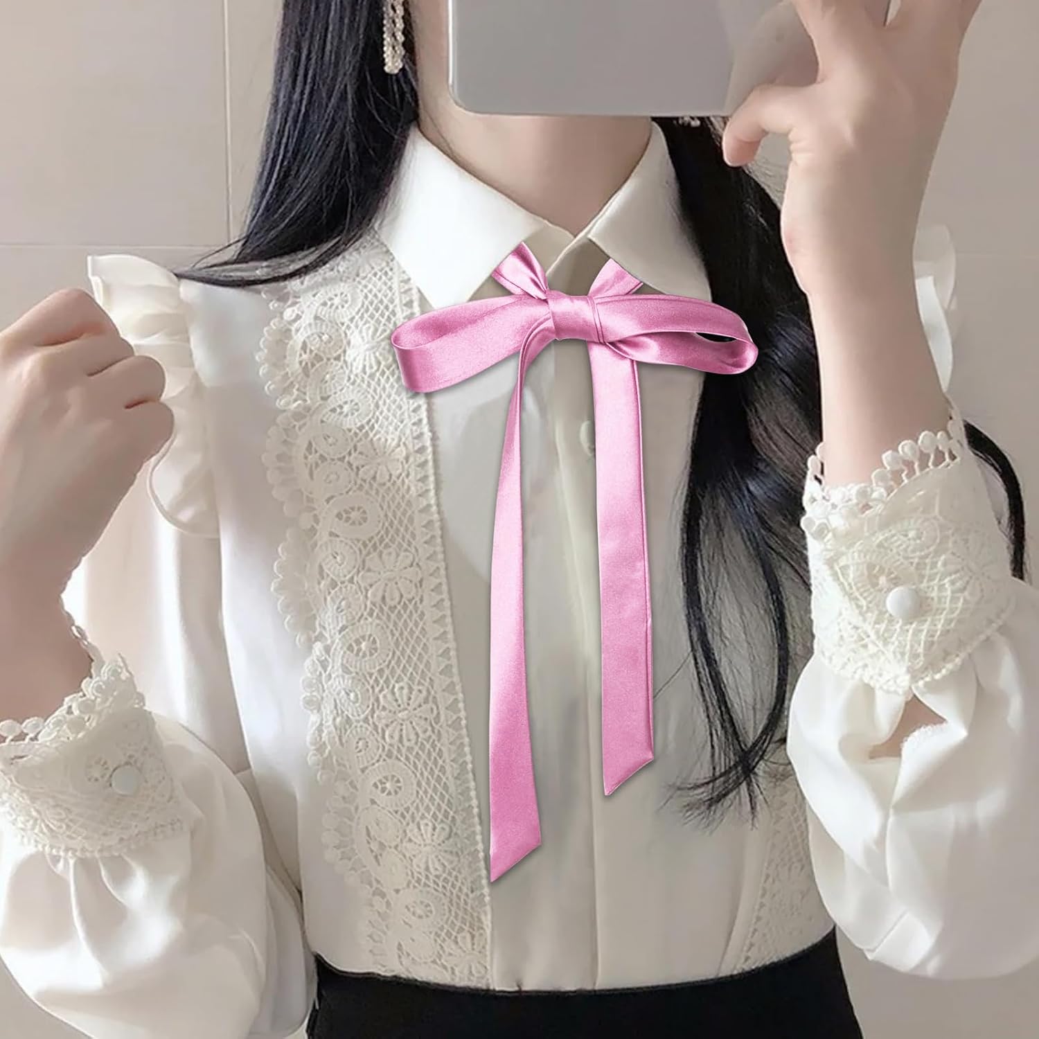 Bow Tie for Women, Satin Ribbon Girls Self-tie Bowtie for Uniform, School, Wedding, Cosplay, T-shirt Accessory