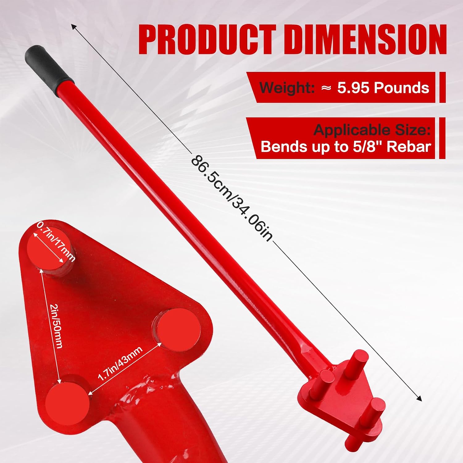 Manual Rebar Bender Tool | for 5/8" Bar Reverse Head, Labor Saving Design, Solid Steel Lever, Rebar Bending Tool