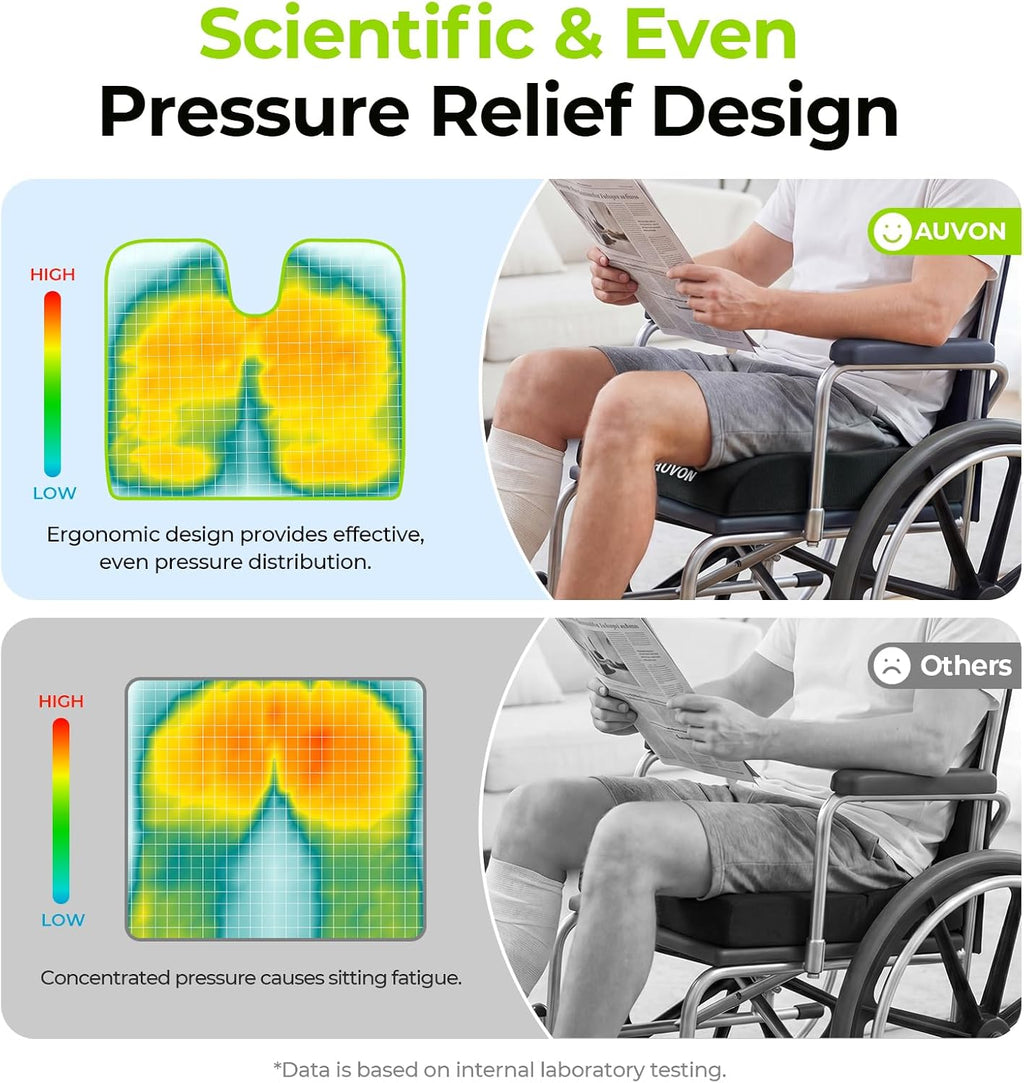 Wheelchair Seat Cushions (18"x16"x3") for Sciatica, Back, Coccyx, Pressure Sore and Ulcer Pain Relief, Memory Foam