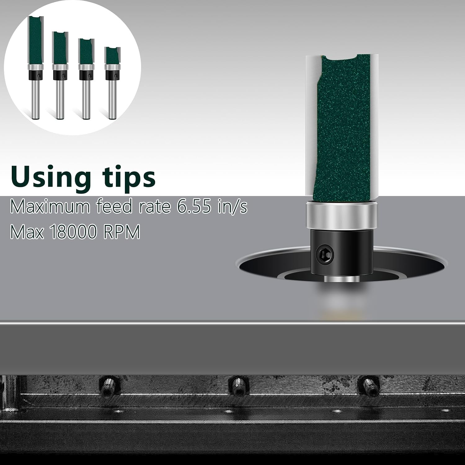 Flush Trim Router Bit Set 4 Pcs Straight Cut Router Bits 1/4 Inch Shank, Carbide Tipped Pattern Template Route Bit