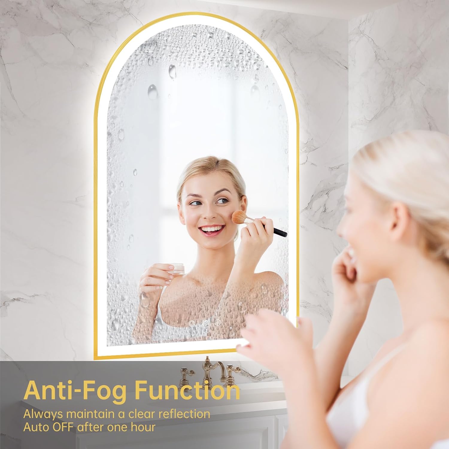 24"x36" Arched LED Lighted Bathroom Mirror with Lights | Gold Aluminum Frame, Fogless, Dimmable, Shatterproof, Touch