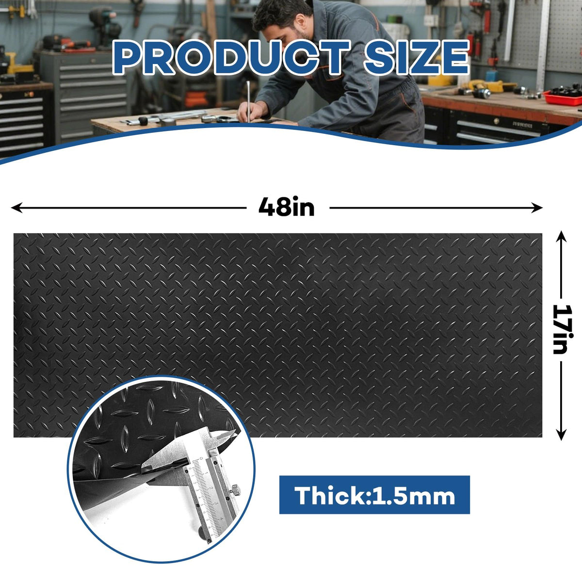 48" x 17" Work Bench Pad PVC Workbench Mat with Non-Slip Steel Plate Texture, 1.5mm Thick Scratch & Stain Resistant